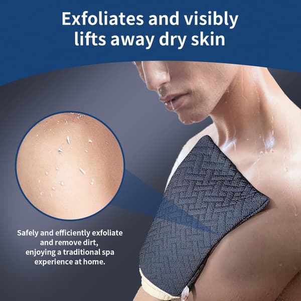 Exfolierande handskar - 3D Check Trippel Lager Exfolierande Kroppsskrubb för Exfoliering av Död Hud och Strålande Hud, Elastisk Handled (2-pack)