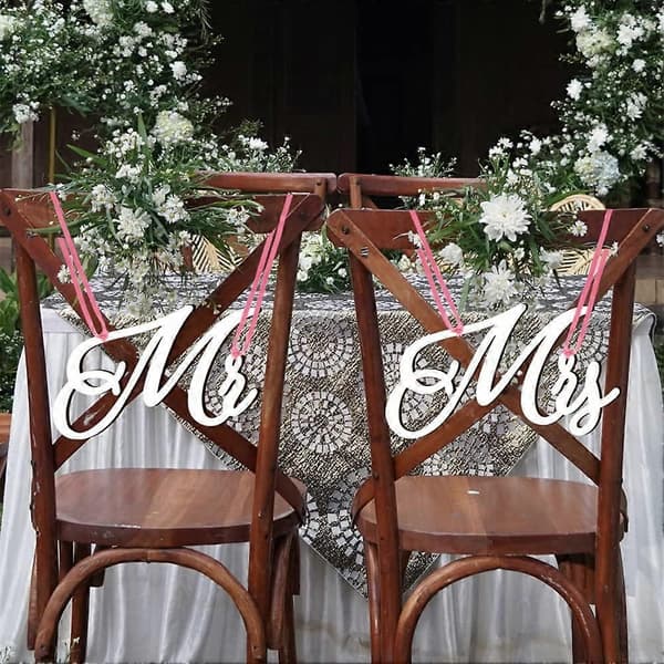 1 par Mr og Mrs Stoleskilte Træ Brud og Brudgom Skilte til Bryllup