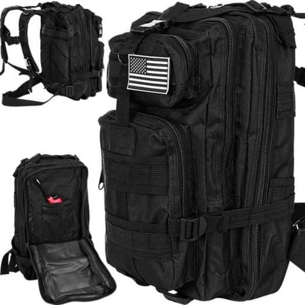 Militærtaske / Rygsæk i Nylon, Sort - 26 Liter