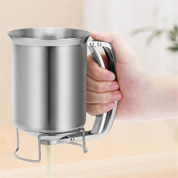 2-i-1 Røredispenser i rustfritt stål, 800 ml, med trykkhåndtak, pannekakehelle, bakeblander (FMY)