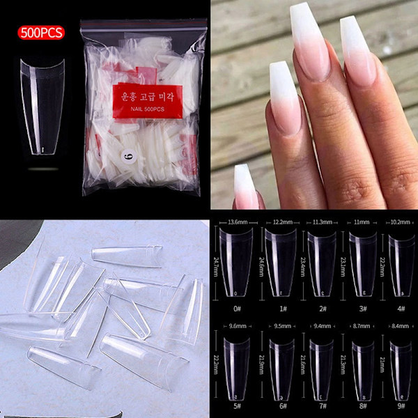 500 st franska T-formade falska akrylnaglar konst tips UV falska naglar - Perfekt Transparent