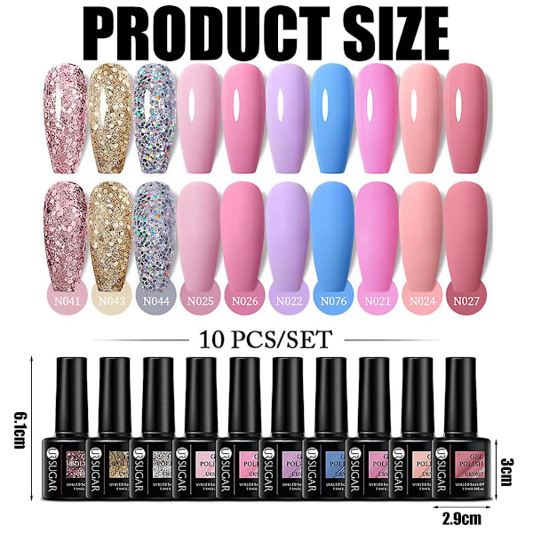 10 st/set Gel Nagellack Set Neon Röd Glitter Semi Permanent Gel Lack Soak Off Uv Led Naglar Allt För Manikyr