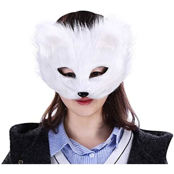 Räv Mask Halloween Cosplay Mask Halv Ansikte Slöja Ögon Mask Luddig Räv Dräkt Tillbehör Djur Fest Katt Masker White