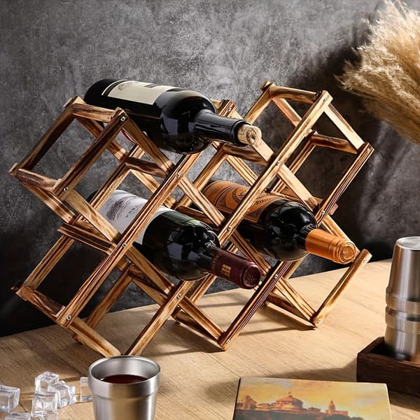 Stabelbar Vinreol i Træ - Foldbart Design til Køkken & Spisestue, Perfekt til Bordplader & Skabe Wood Grain Five Bottles