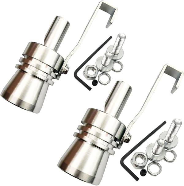 2 stk. XL Størrelse Aluminiumslegering Universal Turbo Lyd Eksos Lyddemper Rør Fløyte Bil Brøl Maker Sølv