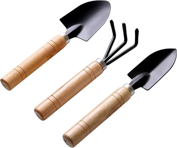 3-delt Mini Hageverktøysett med Smal Spade, Bred Spade og Rake for Omplanting av Sukkulenter, Ideell Hagegave