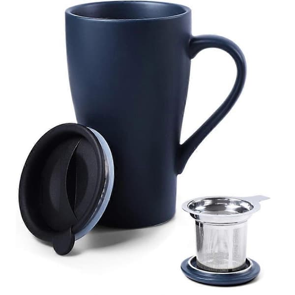 Tekopp med sil och 2 lock 530 ml stor tekopp med sil tekopp för löste resemugg med hållare för tepåsar
