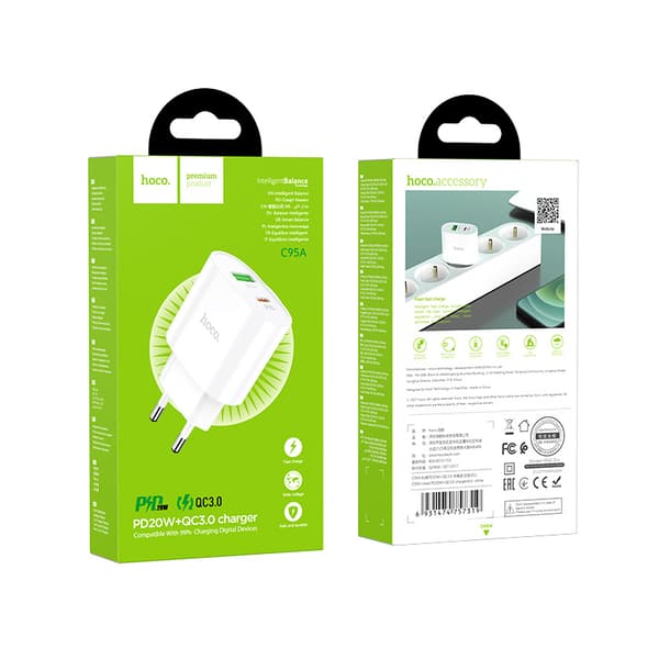 hoco. C95A Kemei PD20W+QC3.0 laddare europeisk standard
