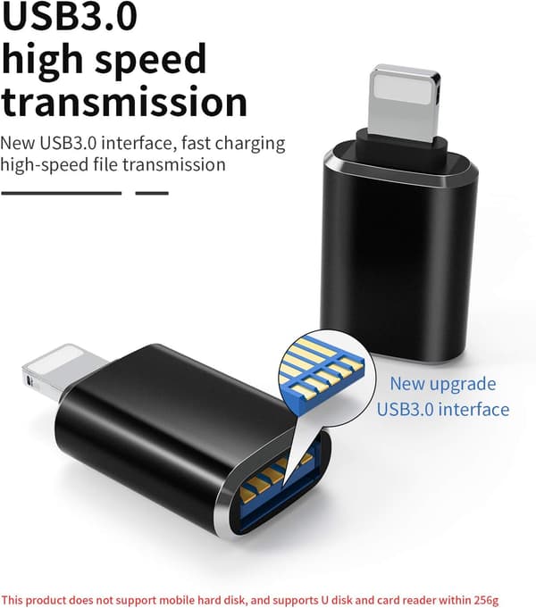 Lightning till USB 3.0-adapter OTG-kabel för iPhone 12 11 Xr X XS 8 7 Plus Max, kompatibel med iPad Air Pro Mini, stöder kamerakortläsare