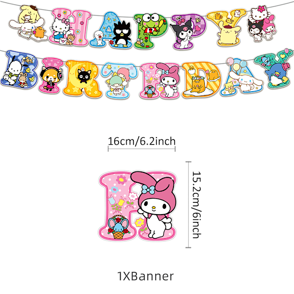 Sanrio Piirretty Teema Juhlatarvikkeet Sarja Ilmapalloja Banneri Navetta Syntymäpäiväjuhlat Koristeet Iloinen Teema