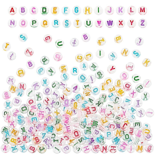 1040 stk. 26 mm akrylperler, flade runde blandede farver bogstaver horisontalt hul [ZHE]