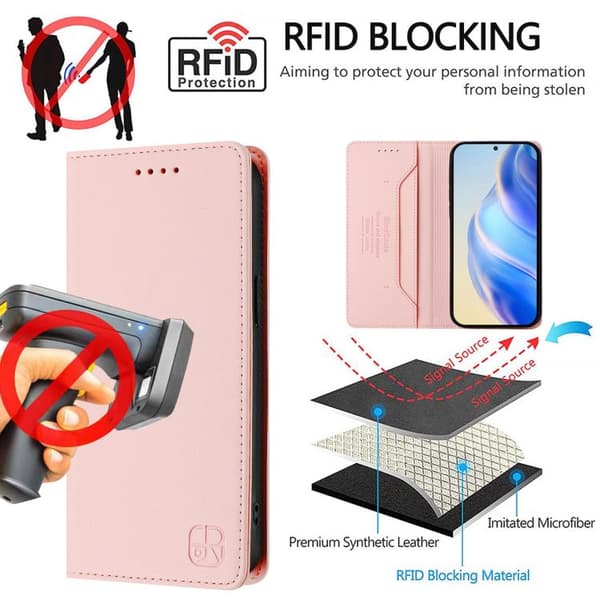 Samsung Galaxy S26 5G Case with Double Foldable Magnetic Suction Function in RFID Leather Rosa