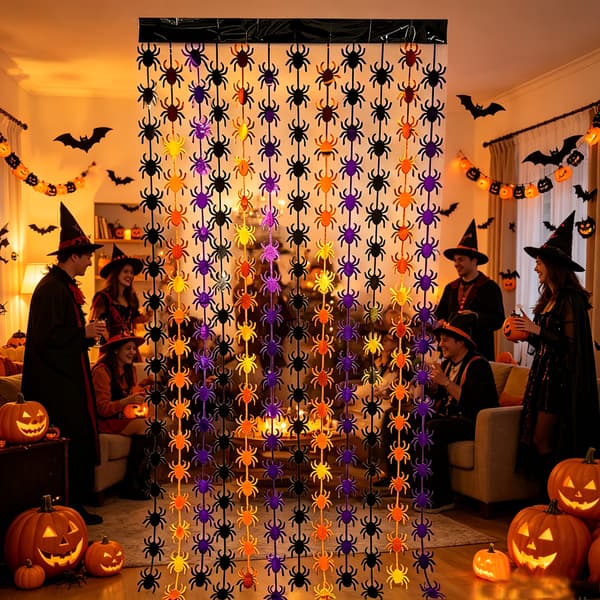 Halloween Fest Baggrundsdekorationssæt med Græskar og Edderkopperegnbånd 2pcs Halloween Spide