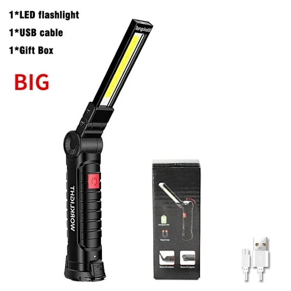 1 st USB-uppladdningsbar camping LED-ficklampa arbetslampa med magnet och krok