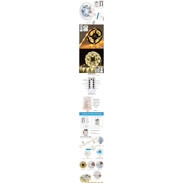 3m Batteridrivna LED-strips med fjärrkontroll, 90 lampor, vattentät, 8 ...