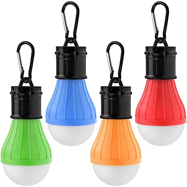 /EA/4-pak karabinhagelygter til camping (rød, blå, grøn, orange), LED-cam