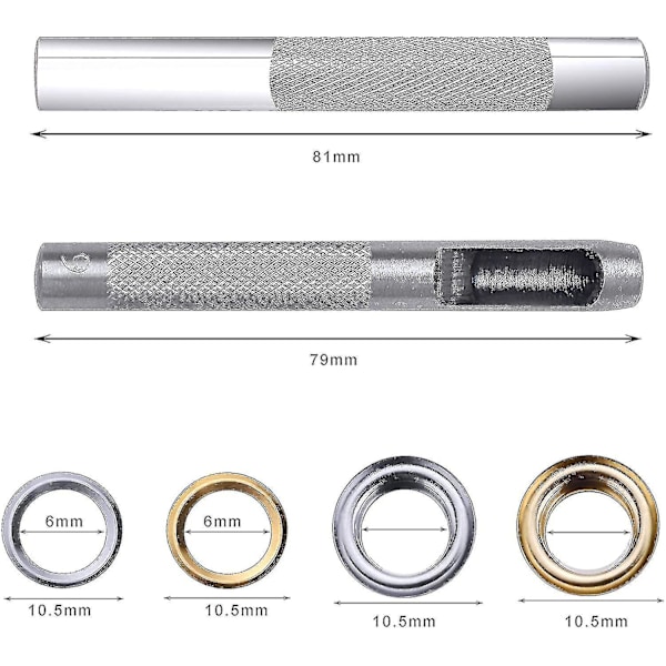 100 stk sett med maljer, 6 mm metallmaljer for søm med 3 stk maljeverktøy