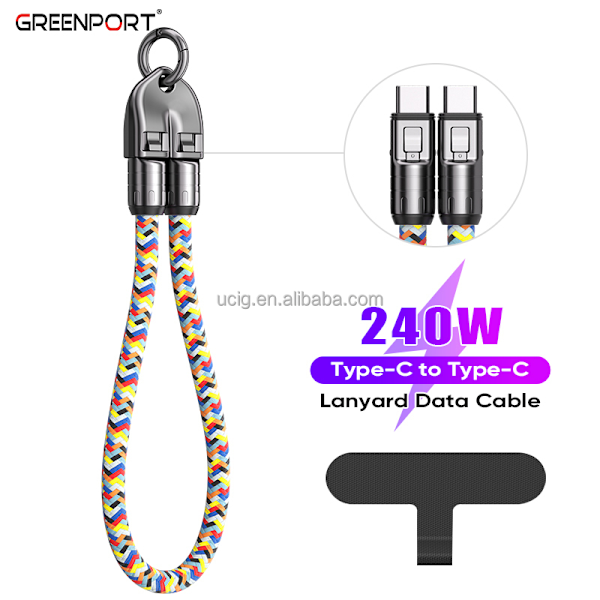 Ny mobiltelefon lanyard datakabel Typec till USBC 240W 0.3m snabbladdande halsband bärbar datakabel