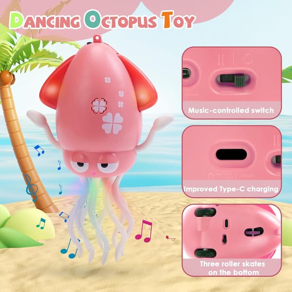 Dancing Octopus Toy, Octopus Toy, Automatic Crawling Dancing Octopus with Obstacle Detection, Crawling Octopus with LED Music pink