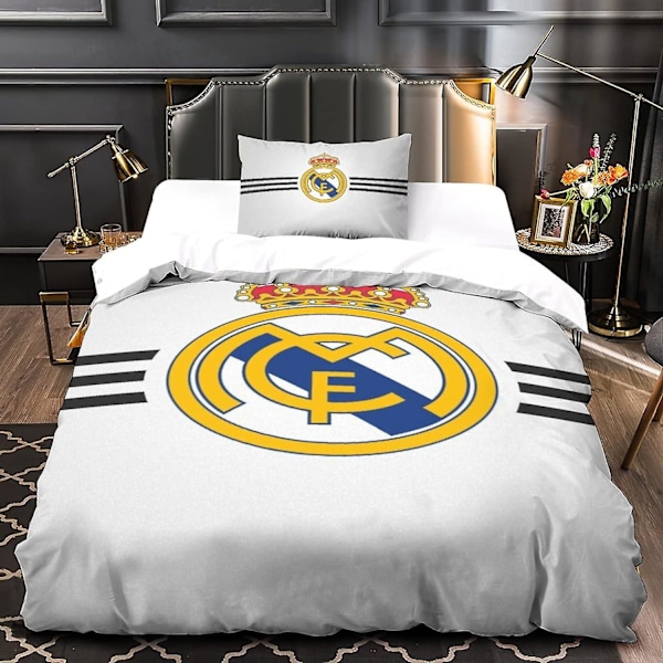 Real Madrid Ultra Blødt Dynebetræk Sæt D Sengetøj Berømt Fodboldhold Trykt Mikrofiber Dynetæppe Betræk Dele med Lynlås Lukning 135*200 CM King220x240cm