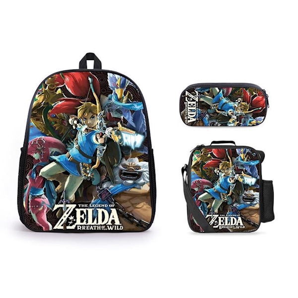 3-delt sett Legend of Zelda trykte sett med skulderveske Case Skoleveske Reiser Dagveske Lettvektsbokvesker
