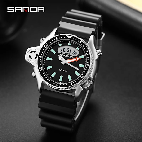 SANDA Sport Herre Kvarts Digitalt Ur Kreativ Dykkeur Herre Vanntett Alarmur Dobbel Skjerm Klokka Relogio Masculin Black yellow