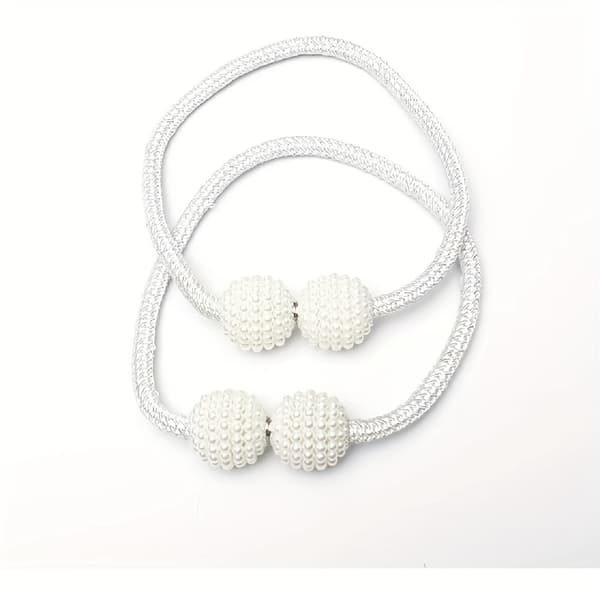 Magnetiska gardinomtag med pärlbollsdesign, 2-pack Vit 2 st