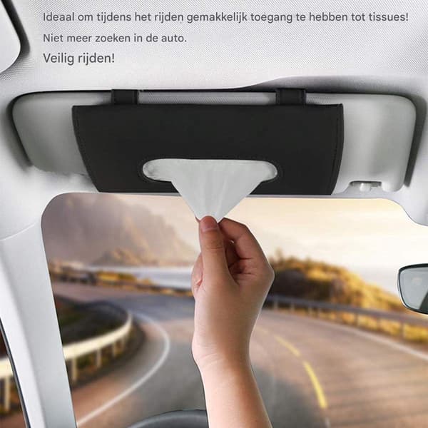 Bil solskærm servietboks hængende PU læder sort, nem installation til bil