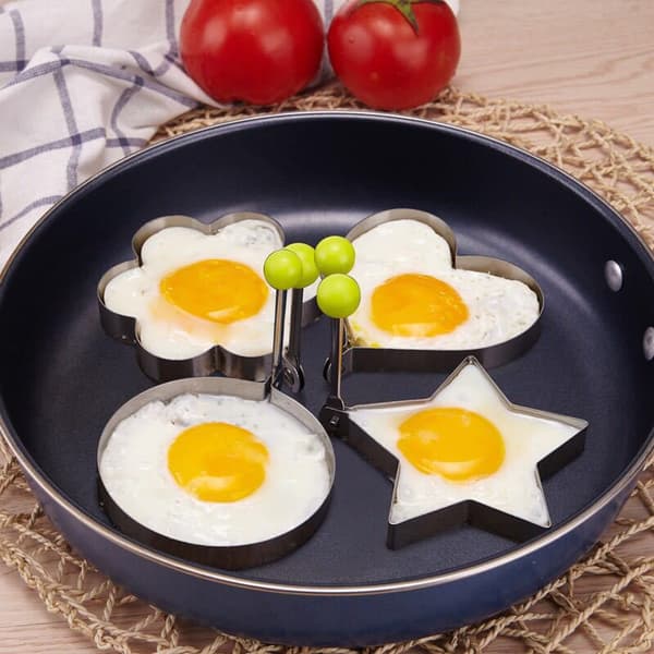 4-pakning eggeringer i rustfritt stål for matlaging, pannekaker og DIY-frokost Circular