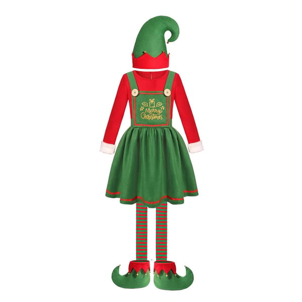 Julekostume til voksne, rød og grøn farveskala, cosplay-kostume til voksne kvinder