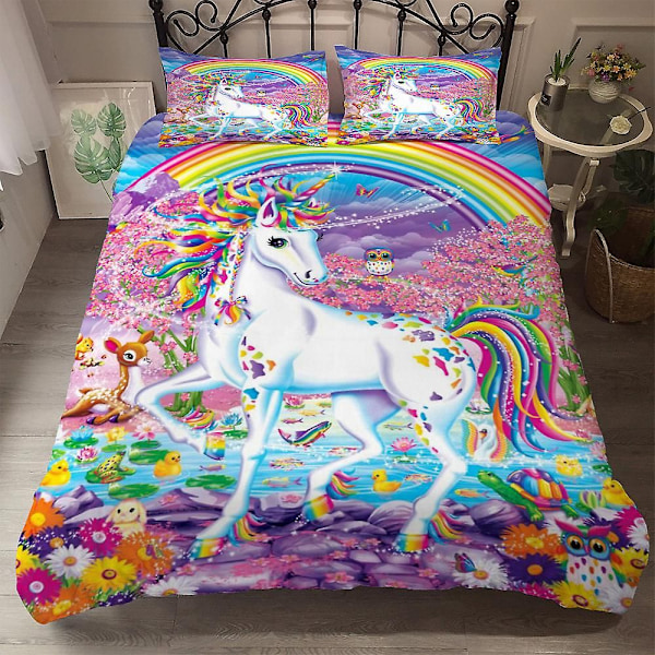3D-printet enhjørning sengesett dynetrekk putevar enkelt dobbeltseng barn julegave Un[CH] UK SINGLE 135x200cm