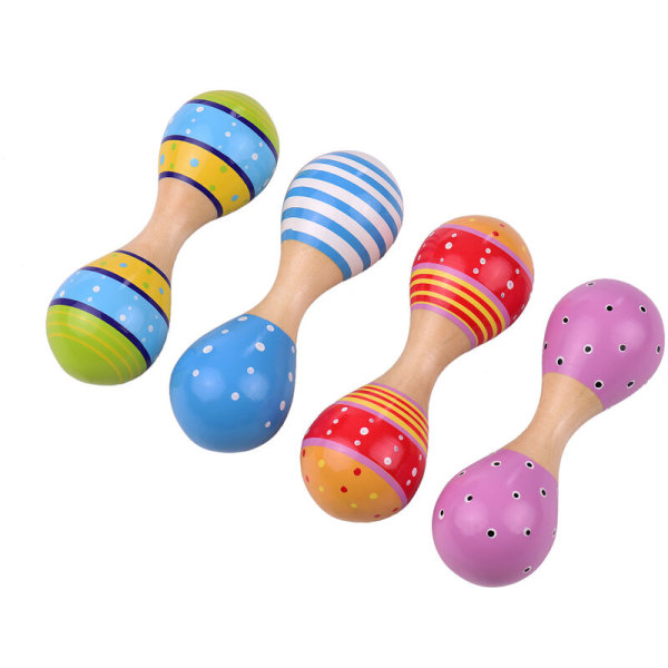 Barn Trä Maracas Söta färgglada musikinstrument leksaker för baby Pojkar Småbarn, 4 delar set (slumpmässig färgleverans), mönster: flerfärgad