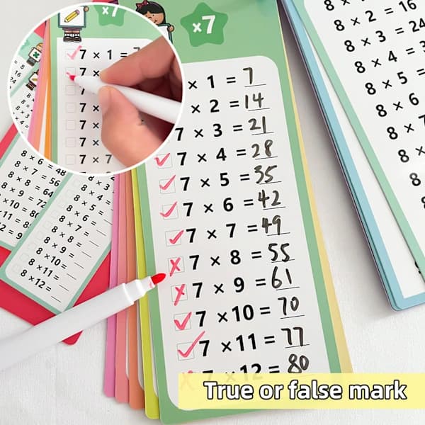 Mattekort for barn 1-12 Addisjon/Subtraksjon/Multiplikasjon/Divisjon Tabellkort Barns matematiske ferdighetsutviklingsmateriale C