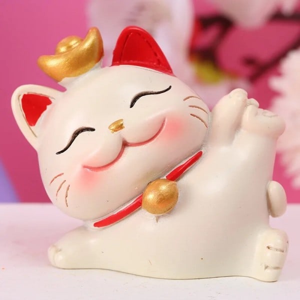 Håndlavede Søde Lykkekat Små Ornamenter Mini Bil Interiør Dekoration Resin C...