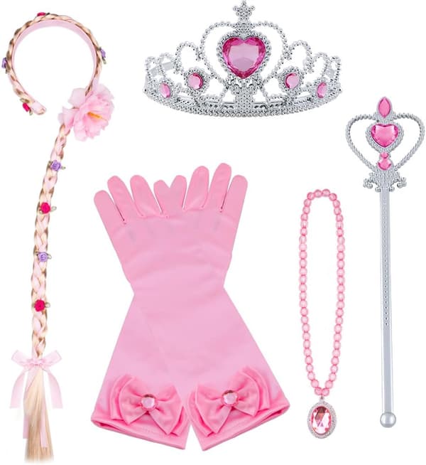 Prinsesse Elsa Kostume Tilbehørssæt til Børn, Inkluderer Fletning, Tiara, Handsker og W 9pcs - pink (braids)