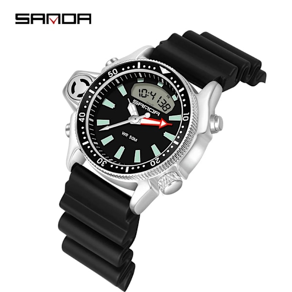 SANDA Sport Män Quartz Digital Klocka Kreativ Dyk Klockor Herr Vattentät Alarm Klocka Dubbel Display Klocka Relogio Masculino Black white