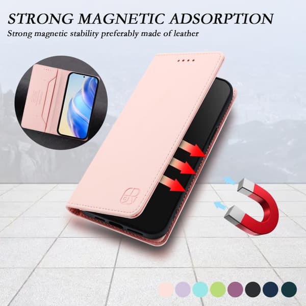 Samsung Galaxy S26 5G Case with Double Foldable Magnetic Suction Function in RFID Leather Rosa