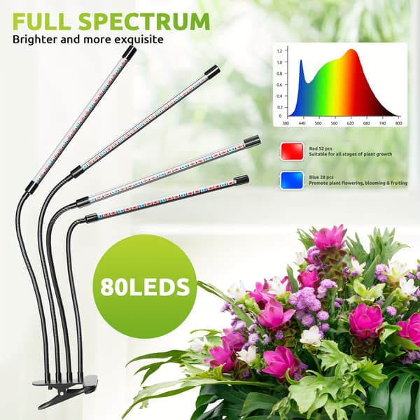 Full Spectrum LED Växtlampa för Inomhusbruk med Timer Dimbar Clip-4 Tubes Purple