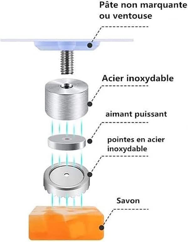 Magnetisk sæbeholder 6-pak sugekop vægmontering ingen boring rustfri til badeværelse køkken bruser hjem rustfrit stål