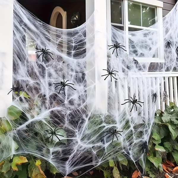 Halloween edderkoppespind dekorationer med edderkopper til hjemsøgt hus og festindretning 8pk web+16spdr