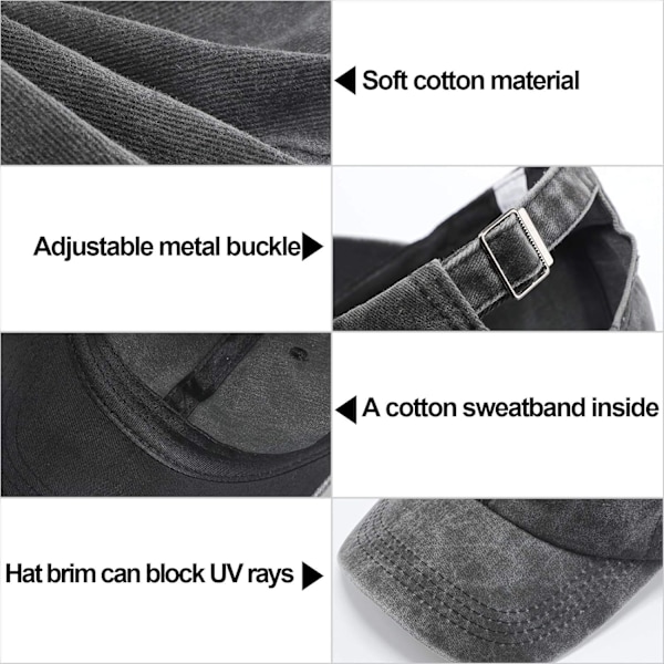 4 Vasket Bomuld Baseball Caps Justerbar Twill Unisex Hatte[ZHE]