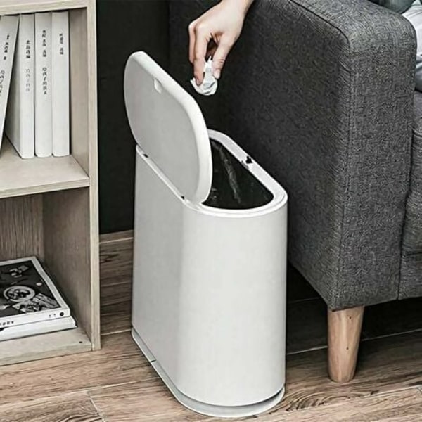 Sopkorg, 10 l/2,4 gallon smal plast med fällbart lock, vit