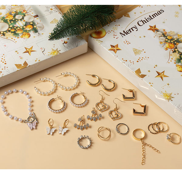 Adventskalender 2024 Julegavekalender Nedtelling Advent Smykker Blind Box Ørepynt Halskjede Armbånd - Stil R3