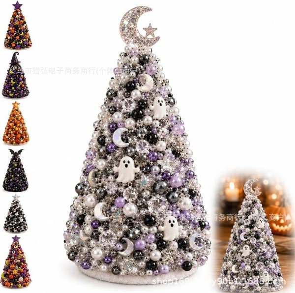 DIY Beaded Halloween Tree Craft Kit, Creative Decoration Set for Kids and Adults, 8 Spooky Themes