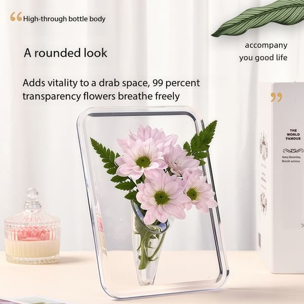 Moderne Akryl Blomstervase med Ramme, Minimalistisk Rektangulær Borddekorasjon Photo Frame Vase 1 pc