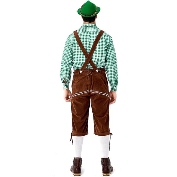 Tysk Oktoberfest Kostume Mænd | Ternede Skjorte med Broderede Seler & Hat*Grå hat*M Grå hat Grå hat