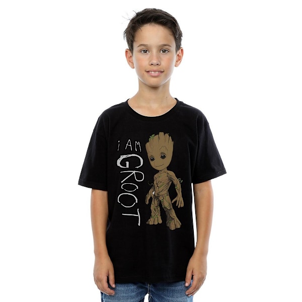 Guardians Of The Galaxy Pojat I Am Groot Scribble Puuvilla T-paita Musta Black 12-13 Years