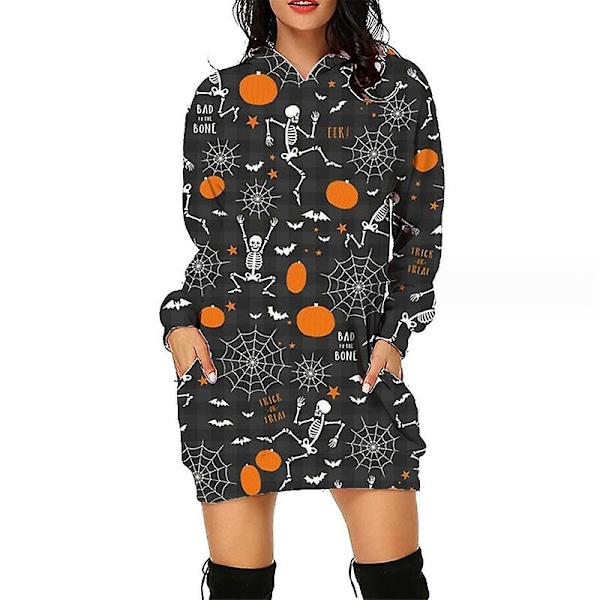 Halloween-Hupparemekko Naisille Pitkähihainen Syksyn Muoti Hihallinen Paita Rentoutunut Halloween-Mekko Taskuilla tyyli 2 style 2 L