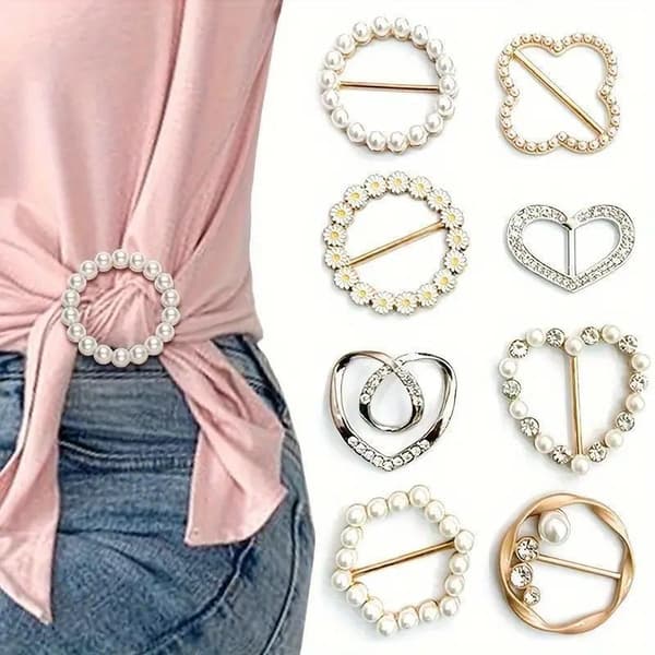 Geometriske uthulte T-skjorteklips | 6-pakning Rhinestone-knapper for kvinner og menn 9pcs