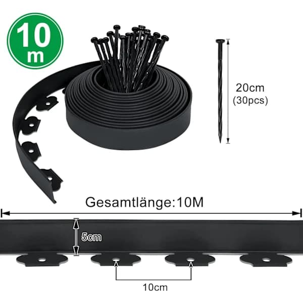 HA~10m Plastic Edging - Flexible Garden Edging with 30 Anchors, Decorative Edging for Garden Lawn